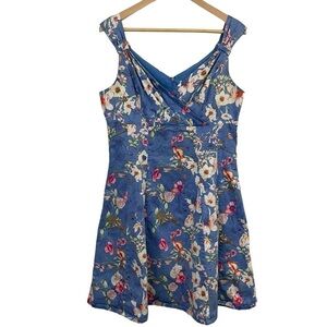 Cleo Floral A-Line Dress Womens 12 Petite Blue Multicolour Sundress Feminine GUC